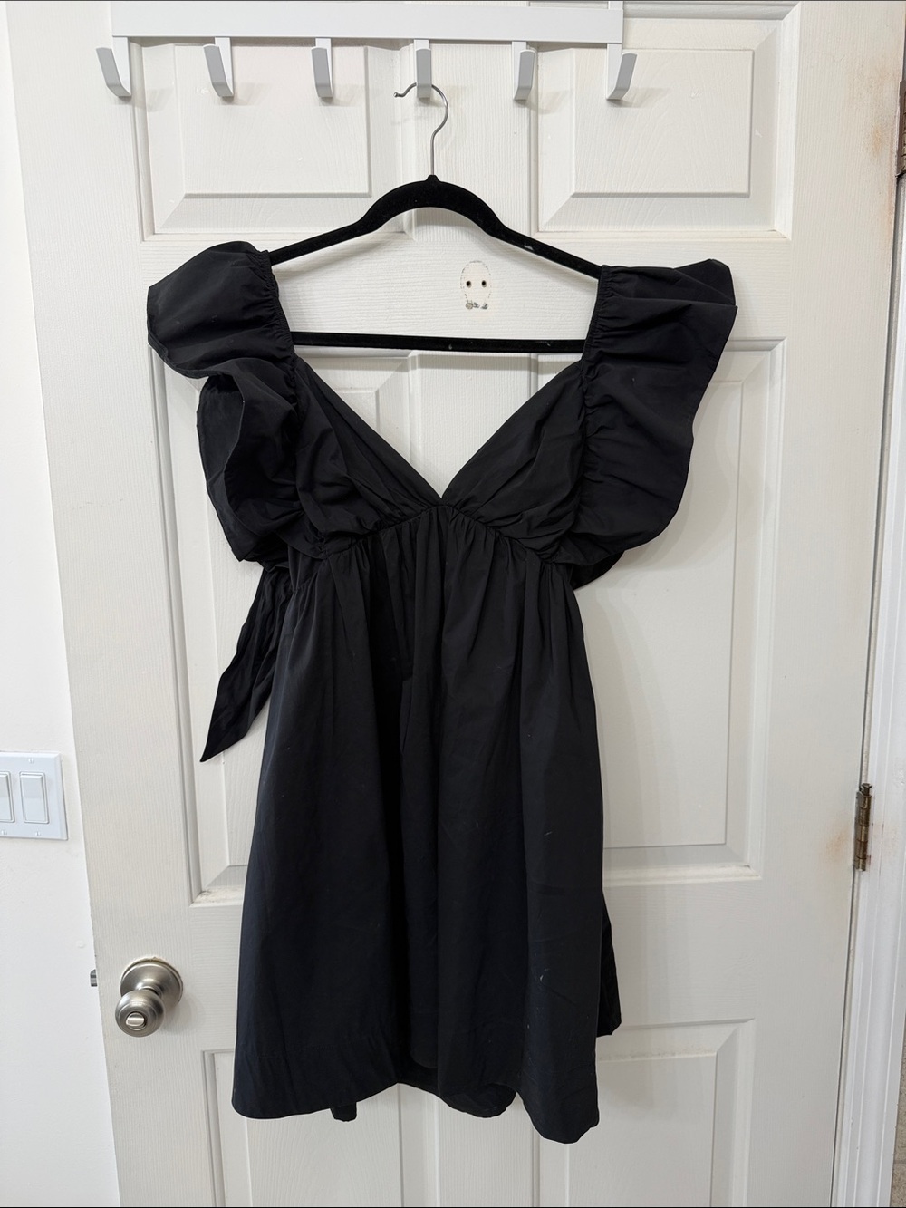 Black Puff Sleeve V-Neck Mini Dress